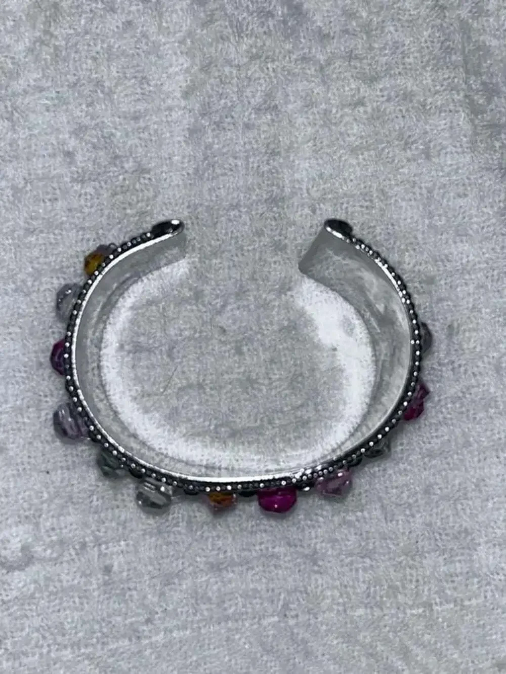 Silver tone Multi Color Bead Wide Cuff Bracelet